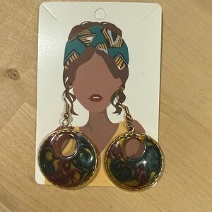 Gold and Multicolor Marbled Earrings